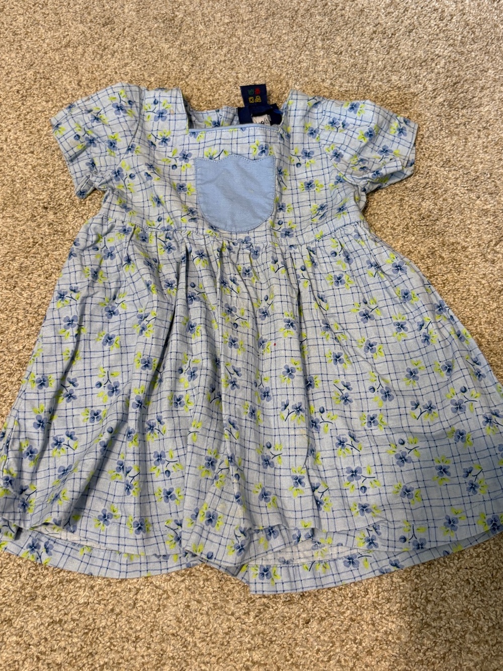 Vintage Cherokee Baby Girls Blue Green Floral Dress Size 12m  Flower Pockets